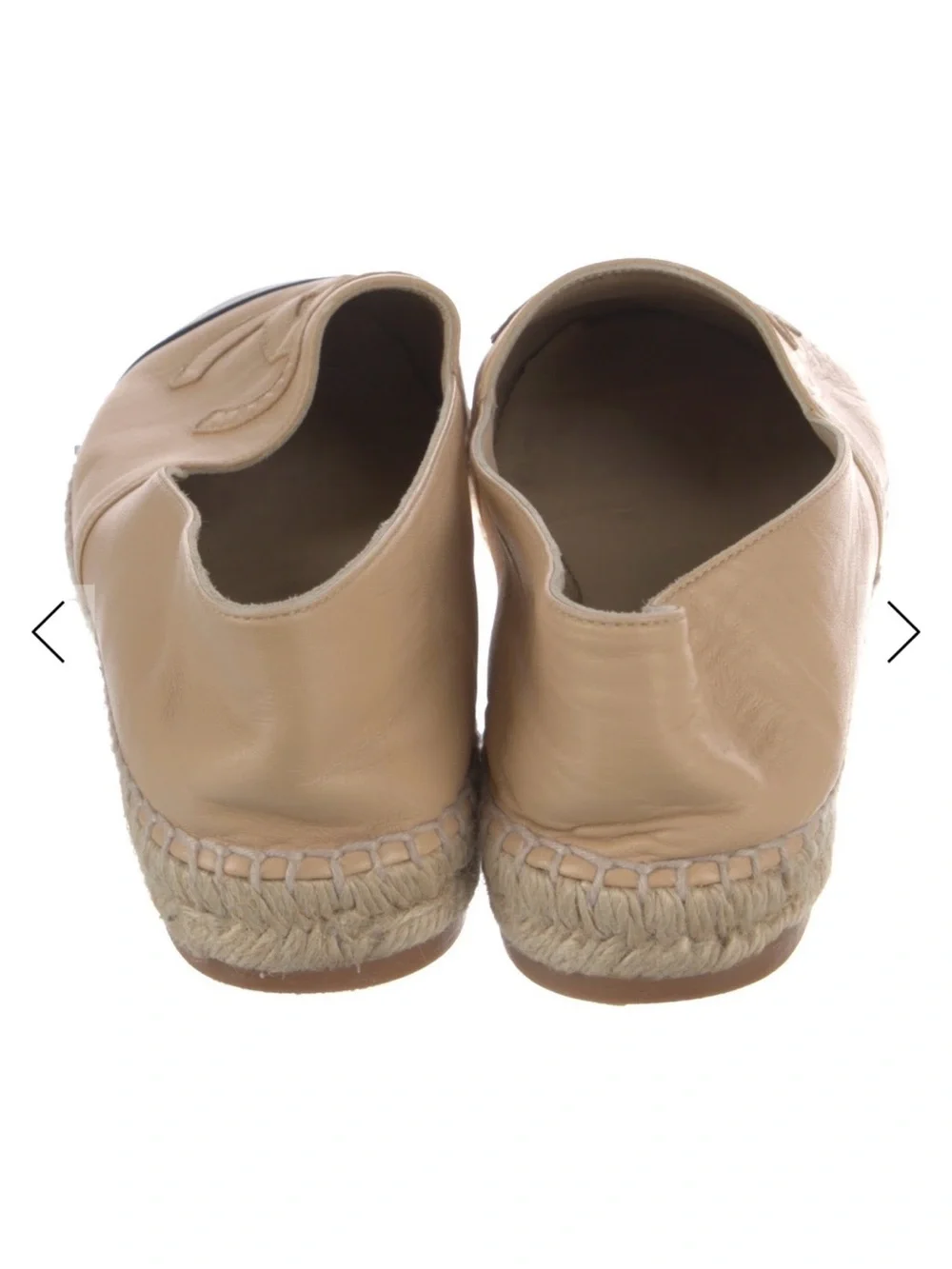 NEW Authentic CHANEL Beige Leather Logo Espadrilles with Black Cap Toe Sz 41/10